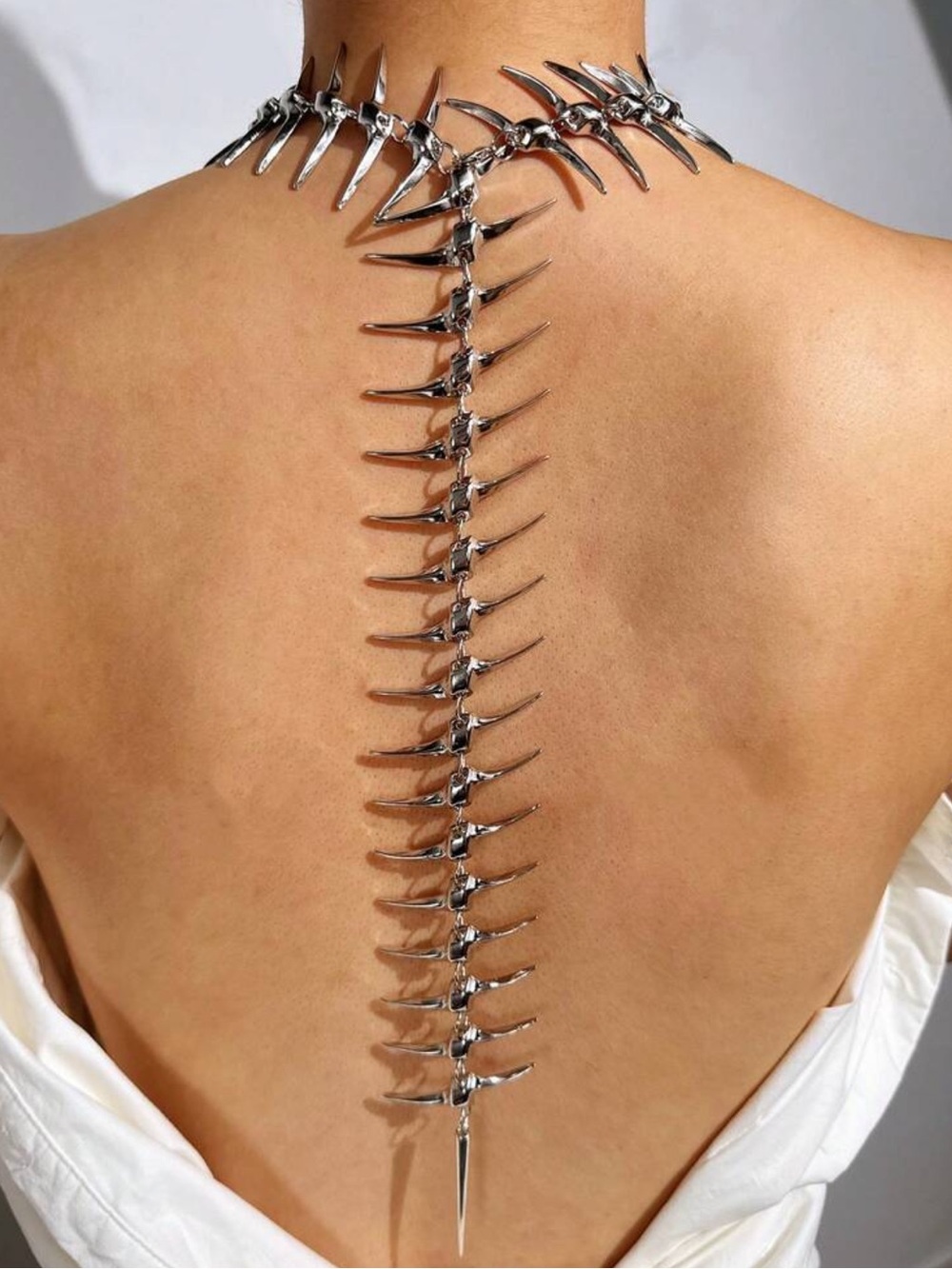 Rebellious Rose Silver Spine-Link Back Necklace